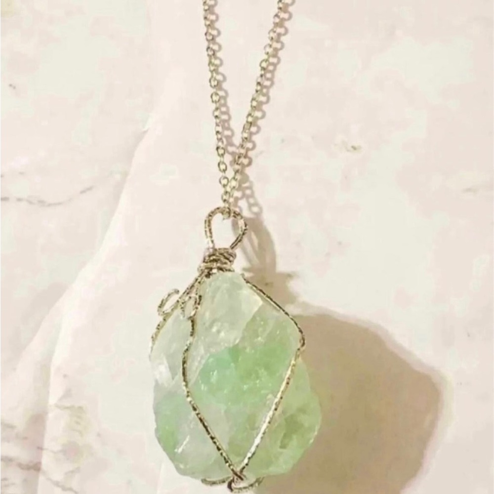 Wire Wrapped Green Gemstone Necklace